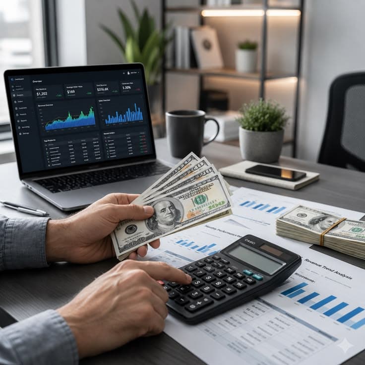 Entrepreneur analysant ses revenus et son financement professionnel